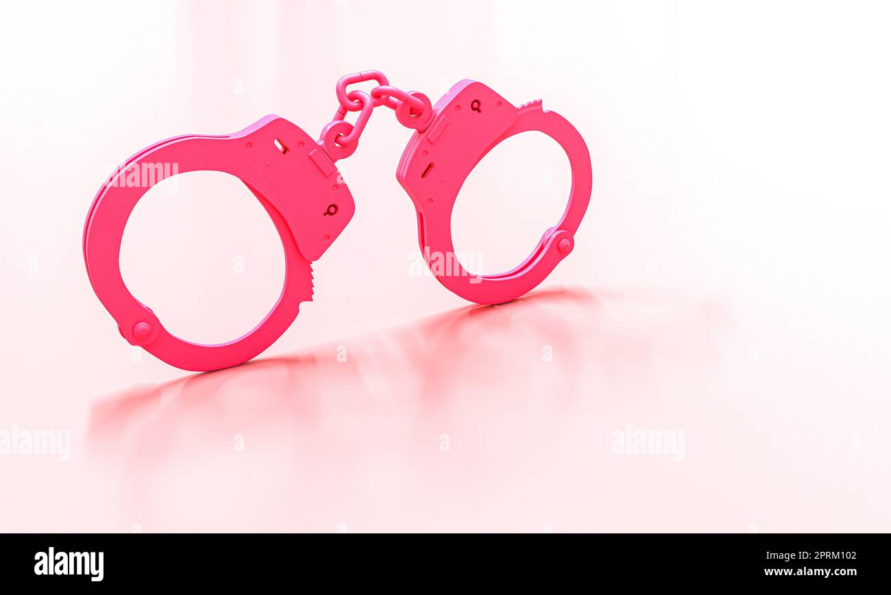 classic pink handcuffs on a light background. 3d render Stock Photo Alamy