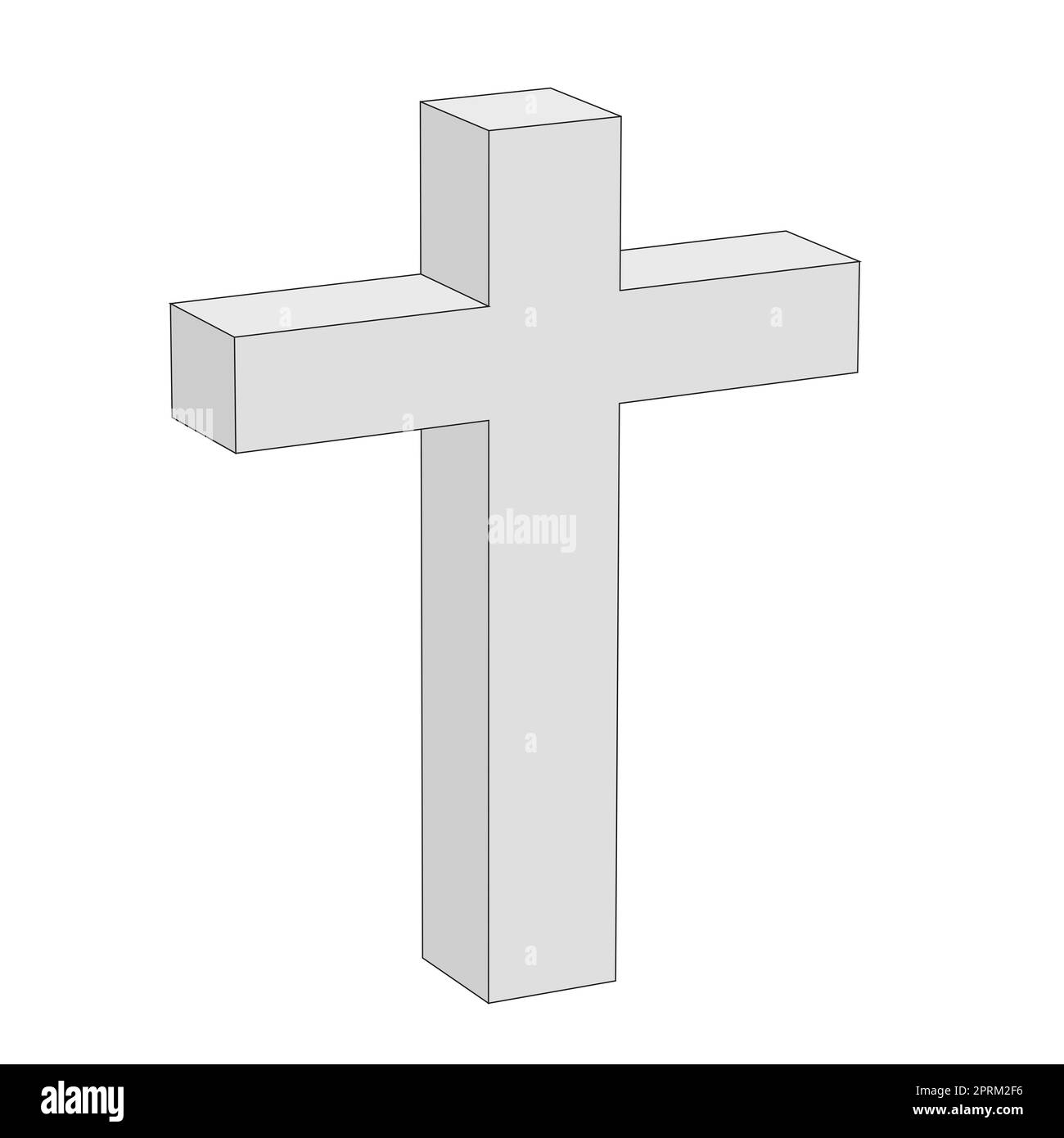 The cross of Jesus Christ in 3D in a sone type material on a white