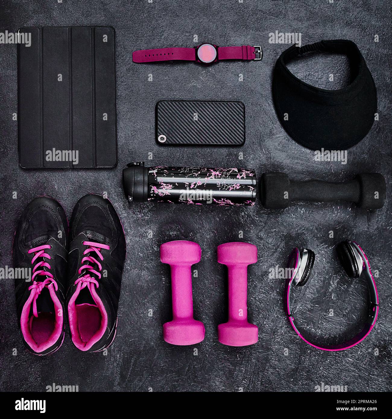 https://c8.alamy.com/comp/2PRMA26/i-think-i-came-prepared-high-angle-shot-of-a-group-of-workout-essentials-lying-on-top-of-a-dark-background-inside-of-a-studio-2PRMA26.jpg