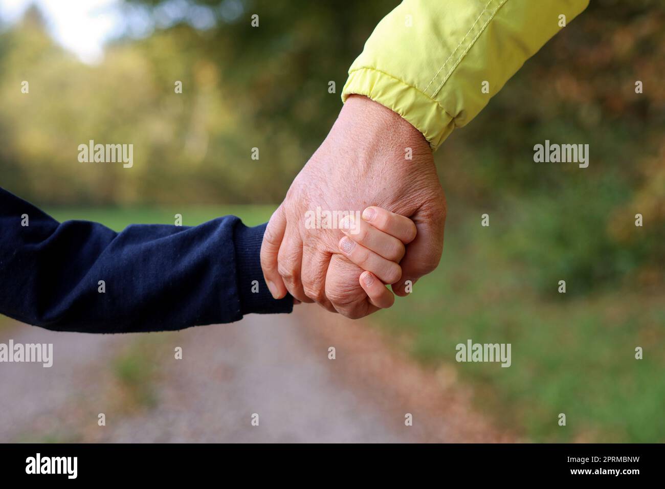 Ich halte dich fest. Mutter hält Kind an der Hand Stock Photo