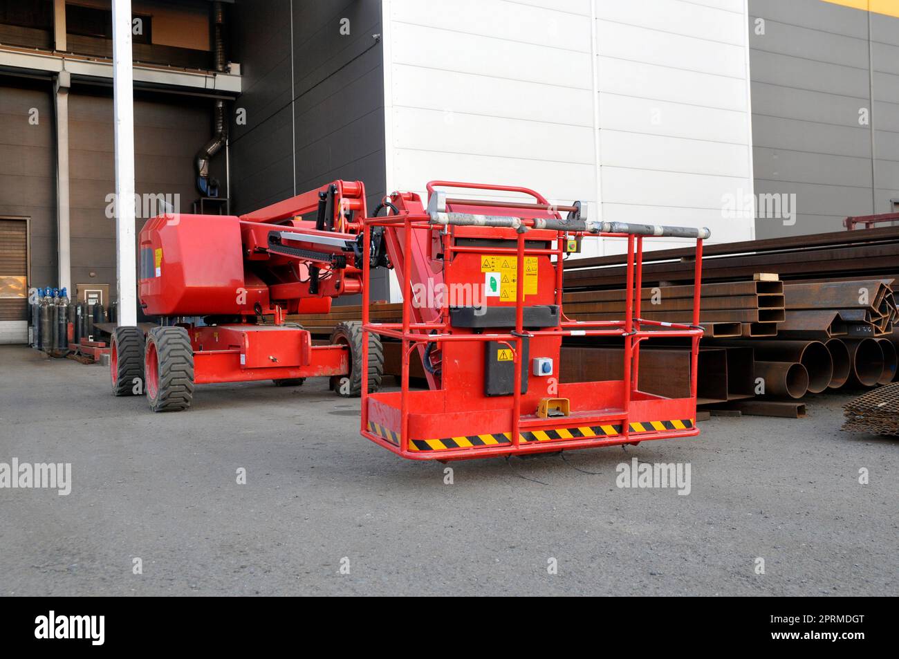 Modern construction hydraulic lift. Air basket. Construction equipment. Stock Photo