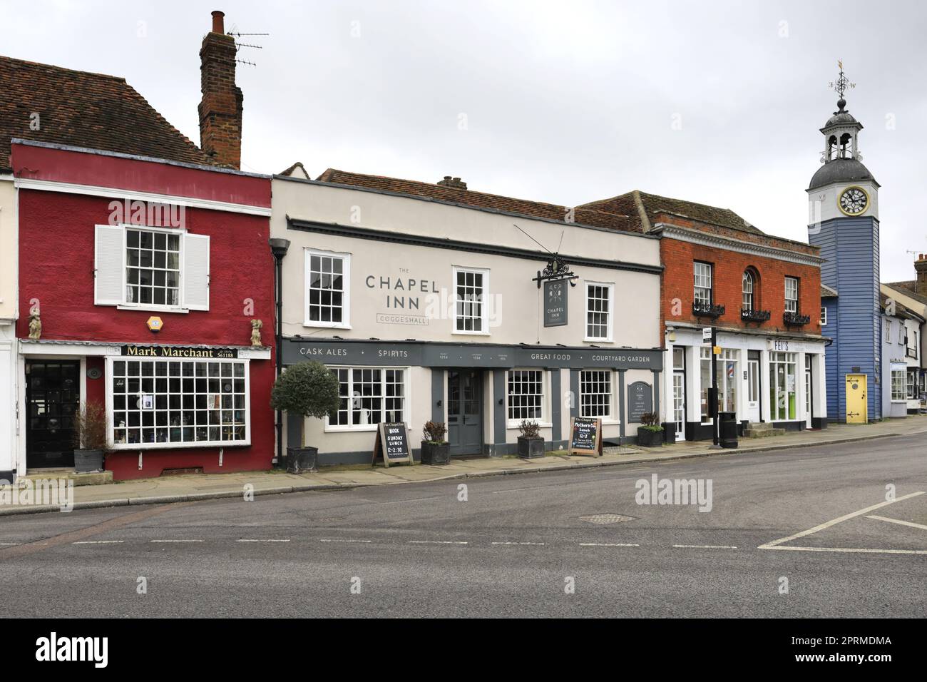 Town centre view and the clock tower in Coggeshall village, Essex