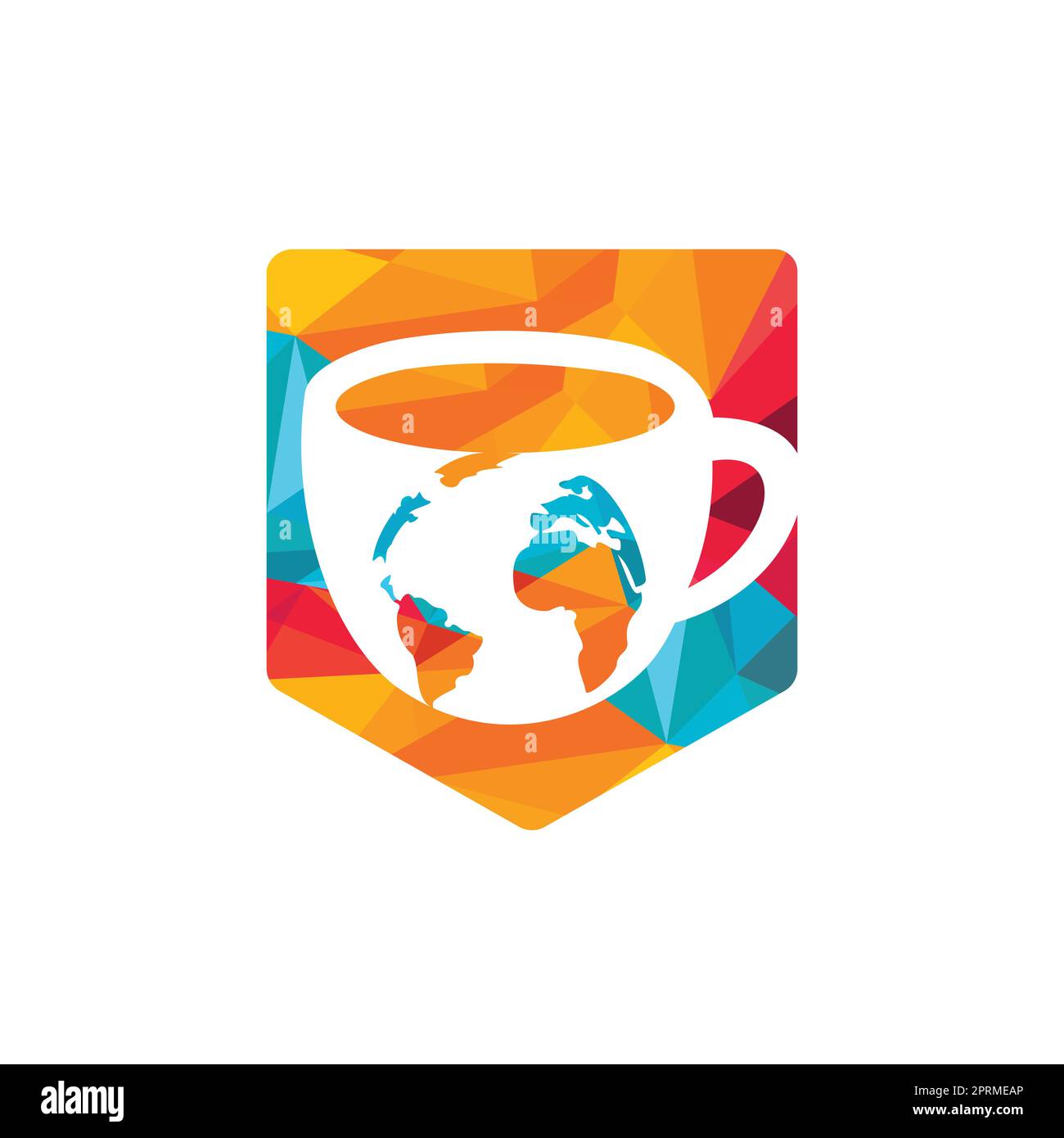 Creative Coffee cup with globe map vector logo design template. Stock Vector