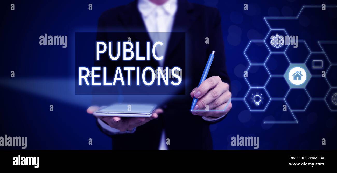 Text sign showing Public Relations, Word Written on responsible for writing serverside web application logic Stock Photo