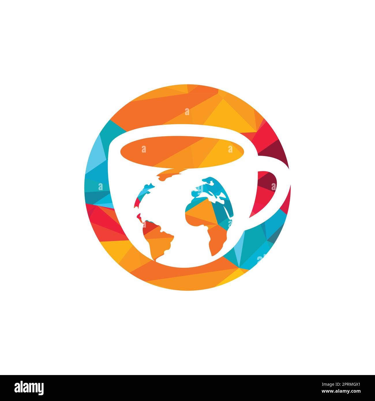 Creative Coffee cup with globe map vector logo design template. Stock Vector