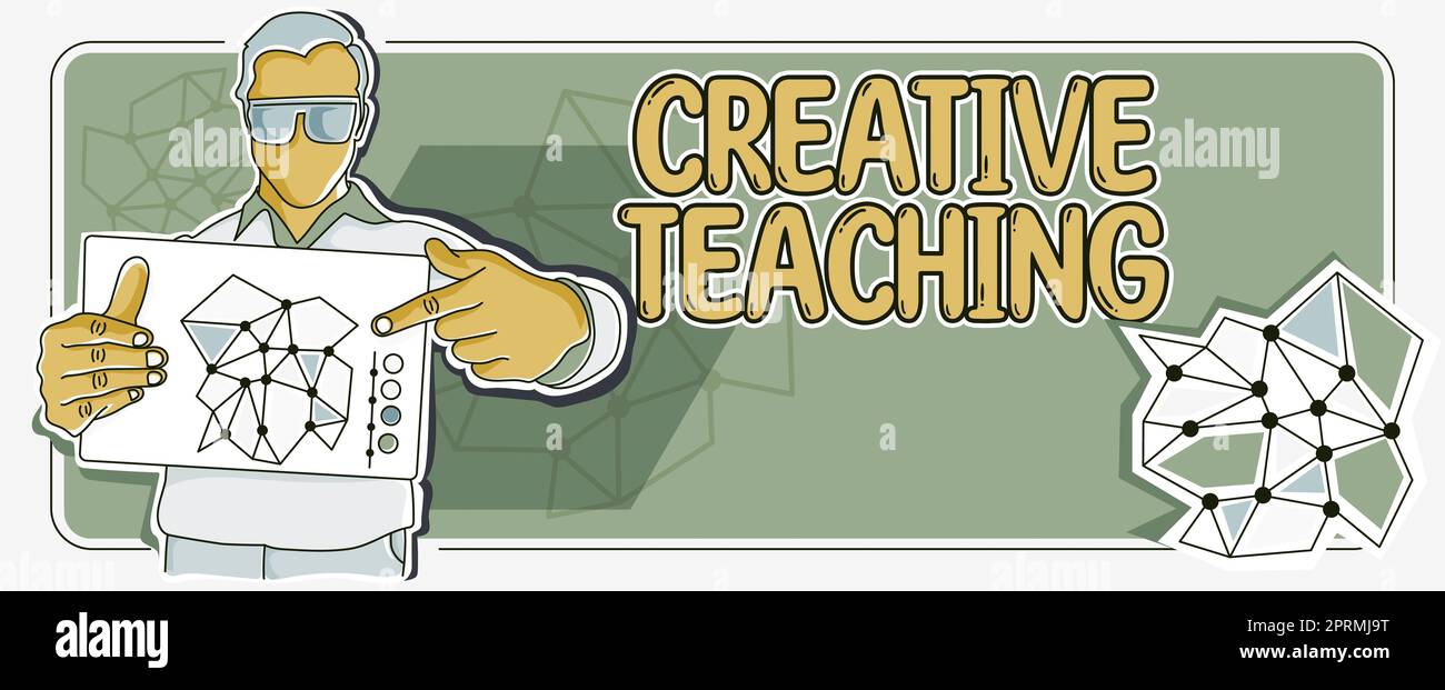 Inspiration showing sign Creative Teaching, Concept meaning the act of coaching in novel way that promotes growth Man holding paper showing creative s Stock Photo