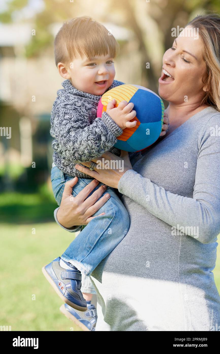 The days are filled with fun when theyre together. a mother bonding with her little boy outside. Stock Photo