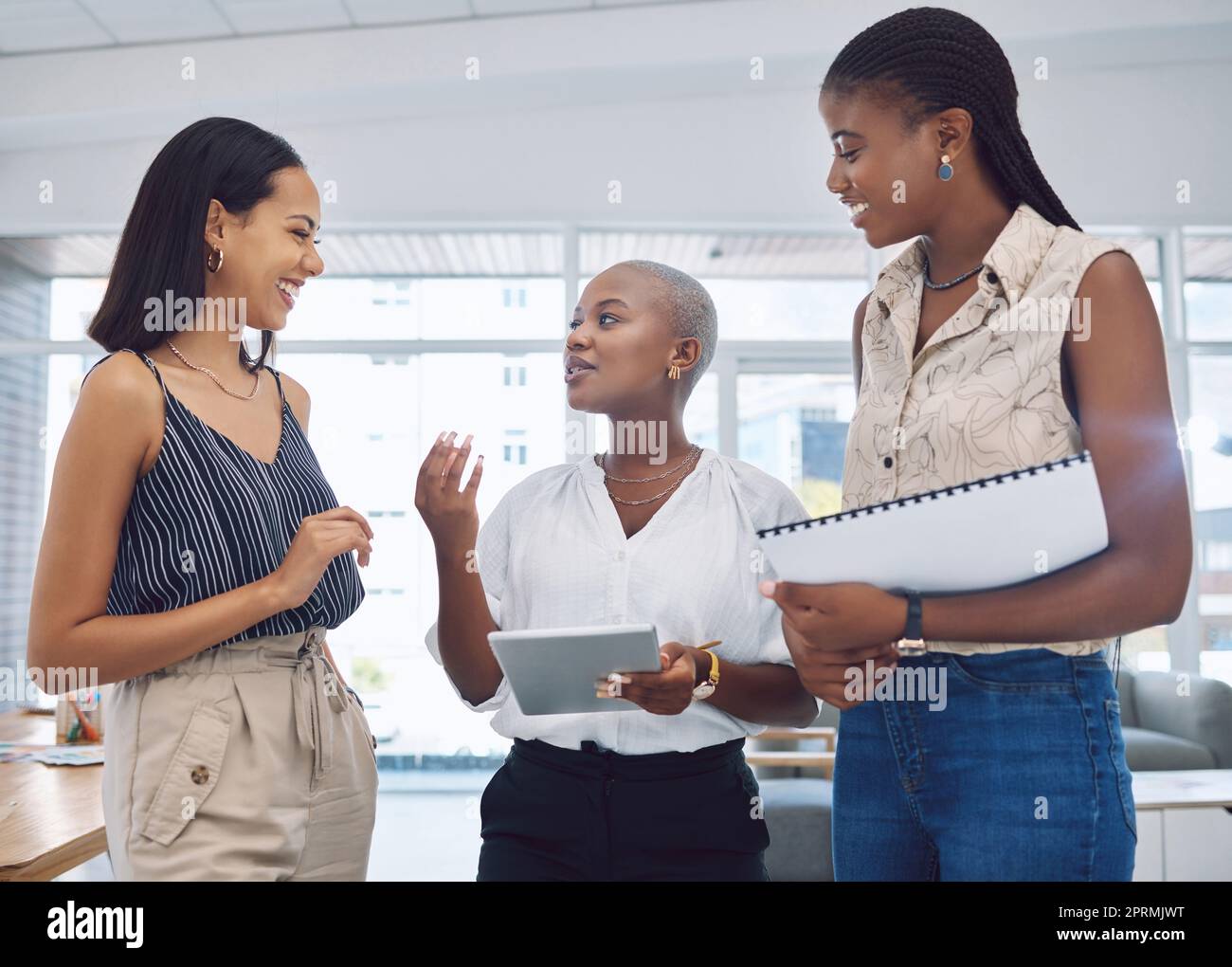 Business women, network and communication with manager working in design digital agency office building. Innovation, consulting and collaboration with teamwork, strategy discussion coaching Stock Photo