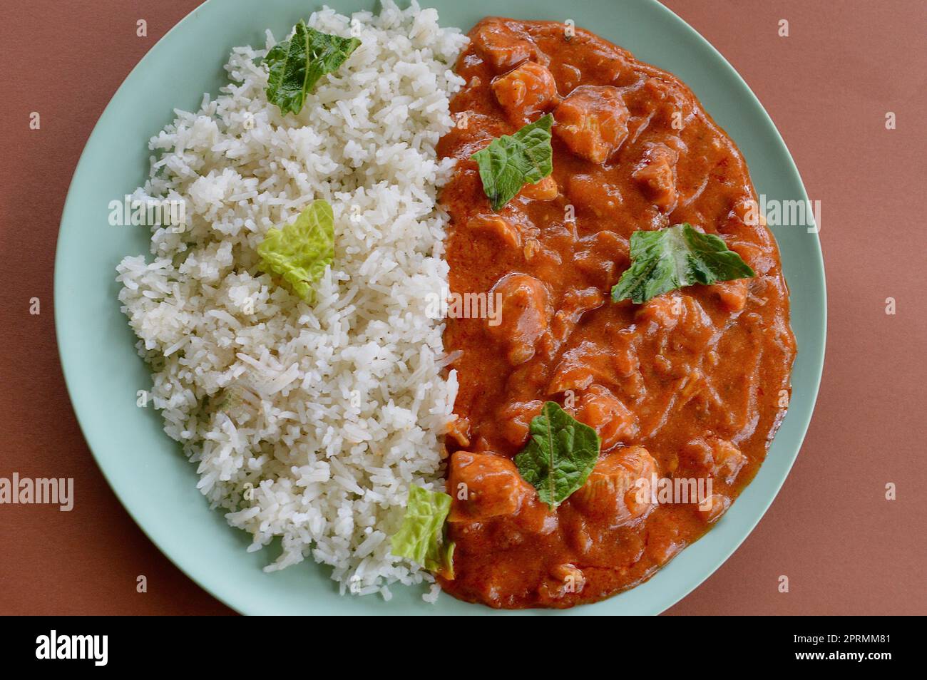 A mild chicken curry with rice Stock Photo