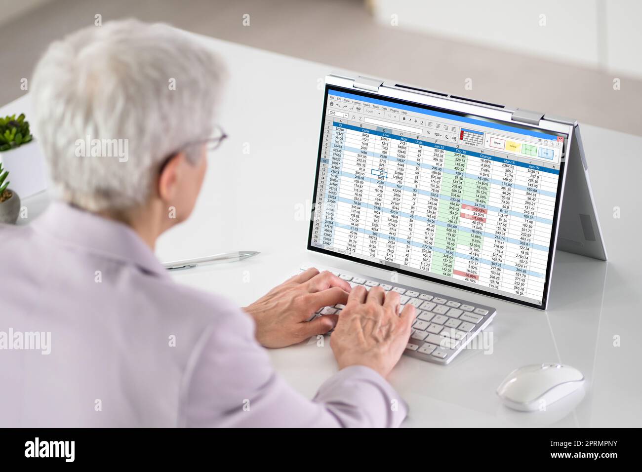 Electronic Spreadsheet Analyst Or Auditor Using Software Stock Photo