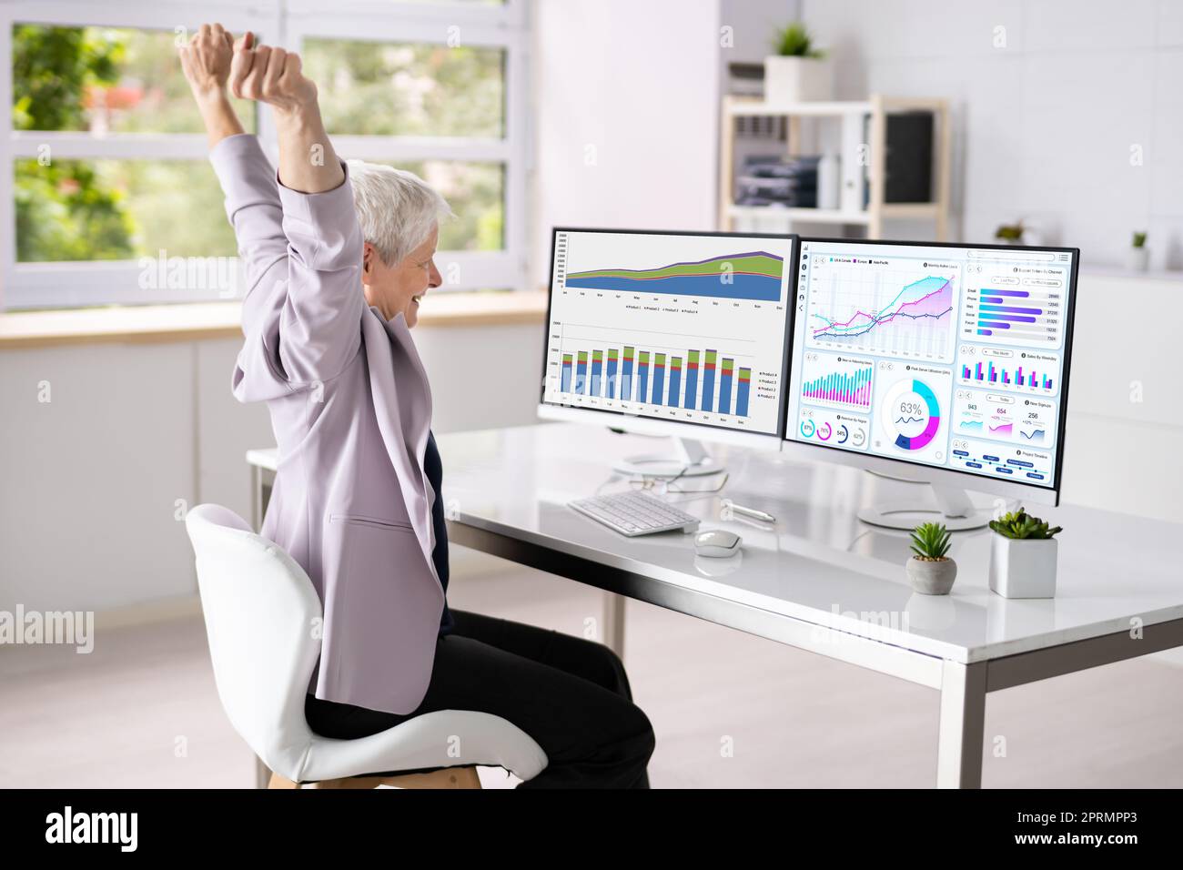Excited Female KPI Data Analyst Stock Photo