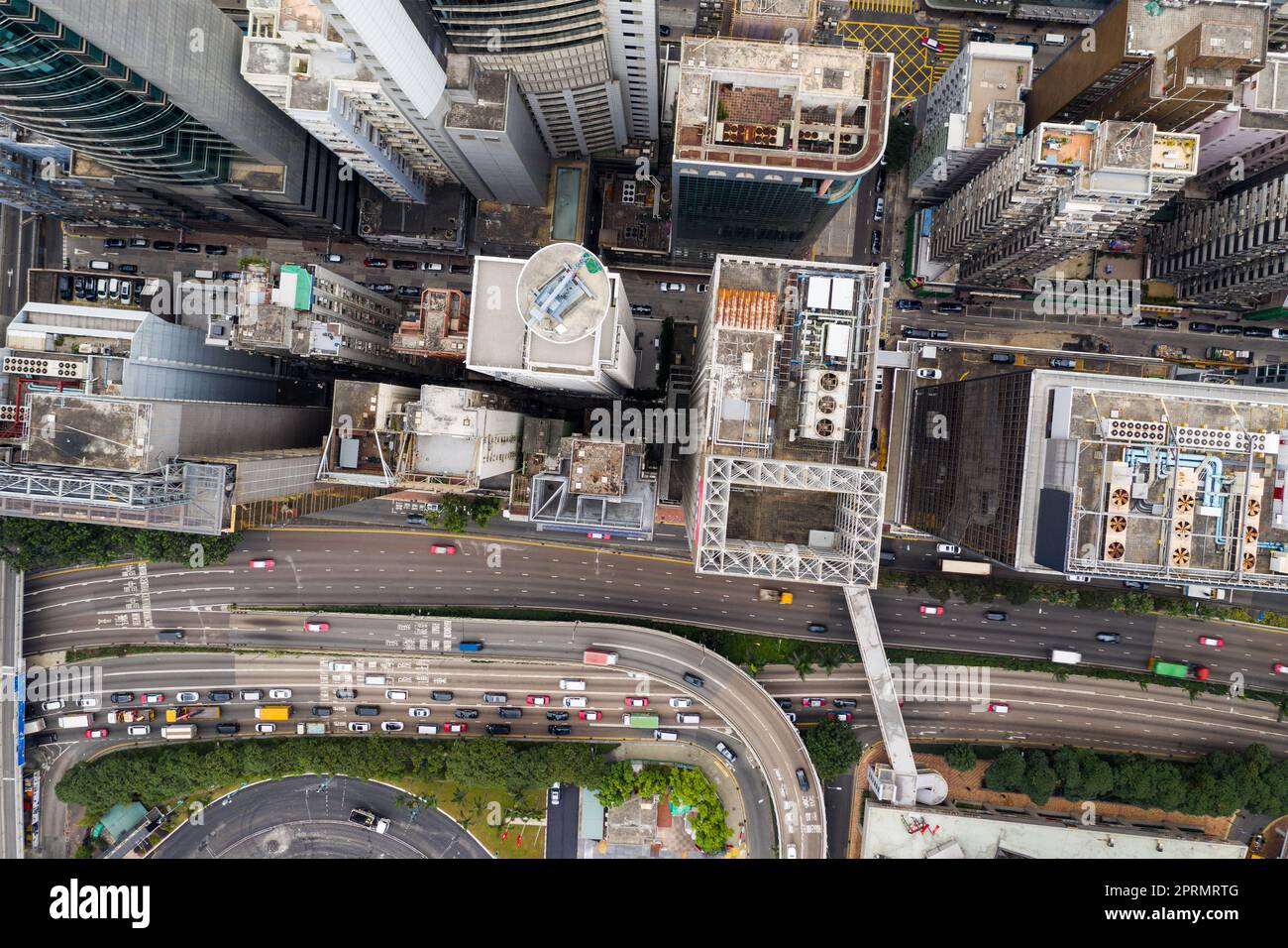 Causeway Bay, Hong Kong 07 January 2021: Top down view of Hong Kong city traffic Stock Photo