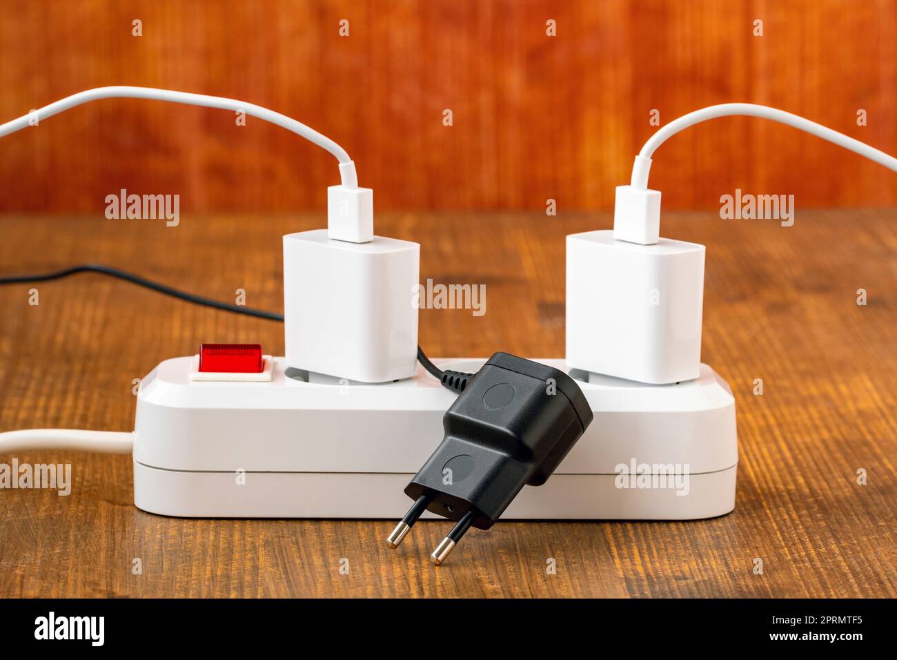 Electrical power white strip or extension block Stock Photo