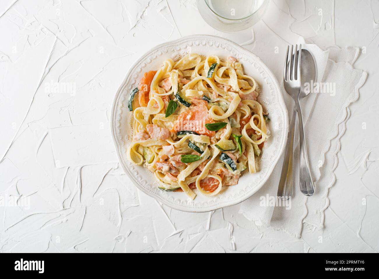 Pasta smoked salmon Stock Photo - Alamy