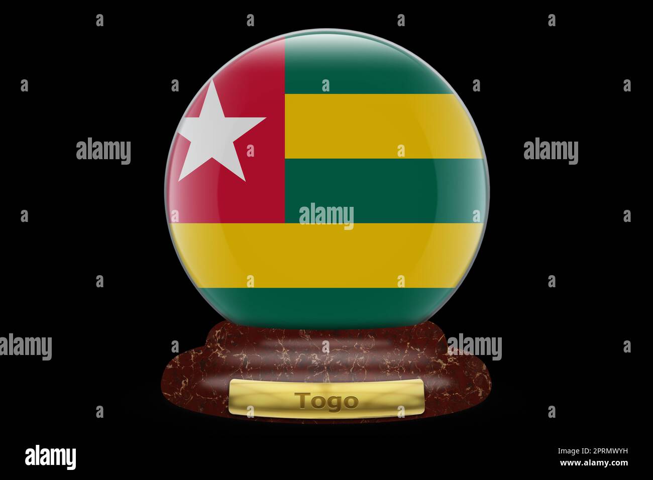 3D Flag of Togo on a globe Stock Photo