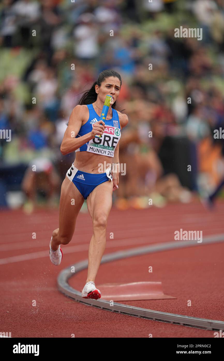 Dimitra Gnafaki participating in the 4x400 meters relay of the European ...