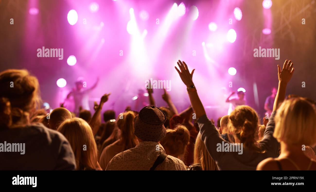Are you ready to rock. lights at a concert show Stock Photo Alamy