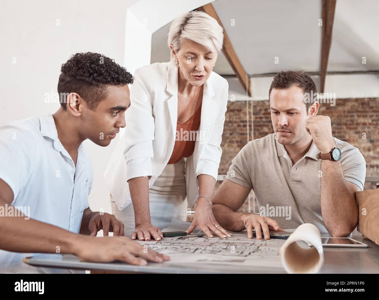 Architect team, blueprint and collaboration in meeting for architecture