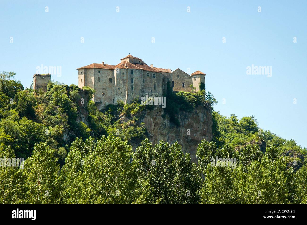 Castels of Bruniquel village, on a rocky promontory Stock Photo