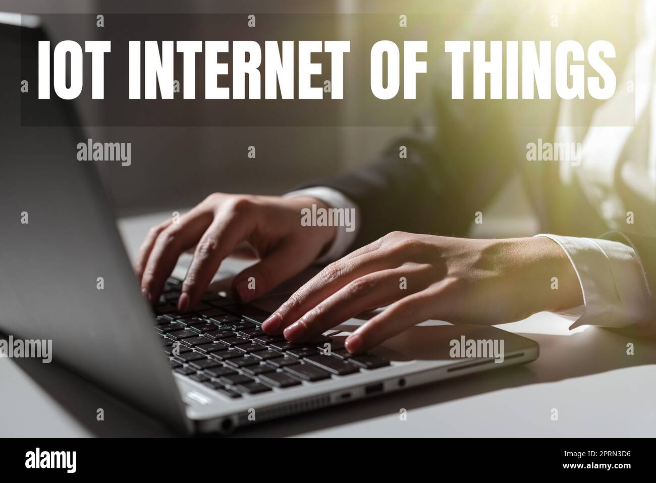 Conceptual caption Iot Internet Of Things, Internet Concept Network of Physical Devices send and receive Data Stock Photo