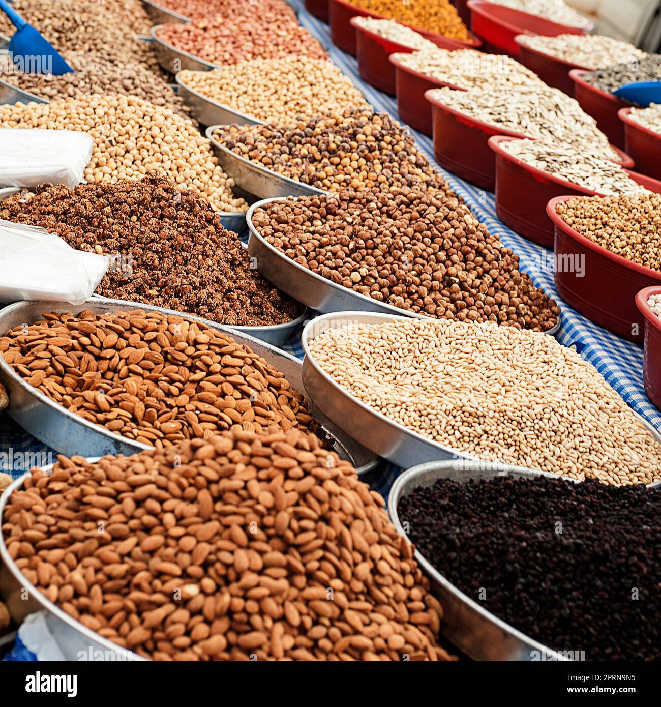 the colors, the aromas and the atmosphere of the Turgutris market in Turkey Stock Photo