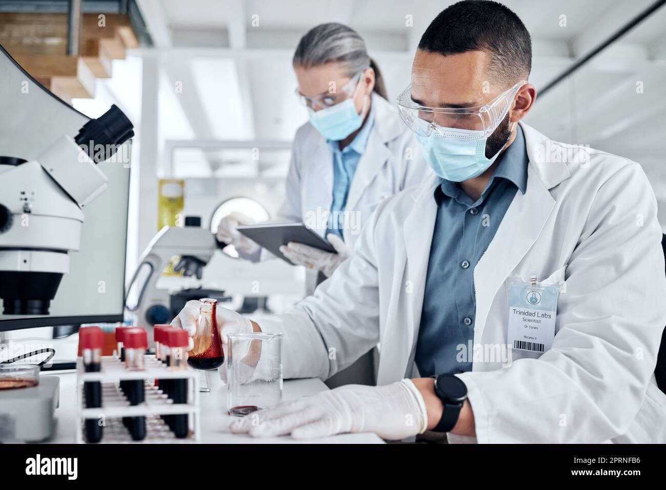 Science, blood sample and dna analysis, laboratory breakthrough and