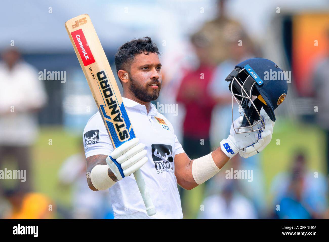 Galle, Sri Lanka. 27th April 2023. Kusal Mendis of Sri Lanka celebrates