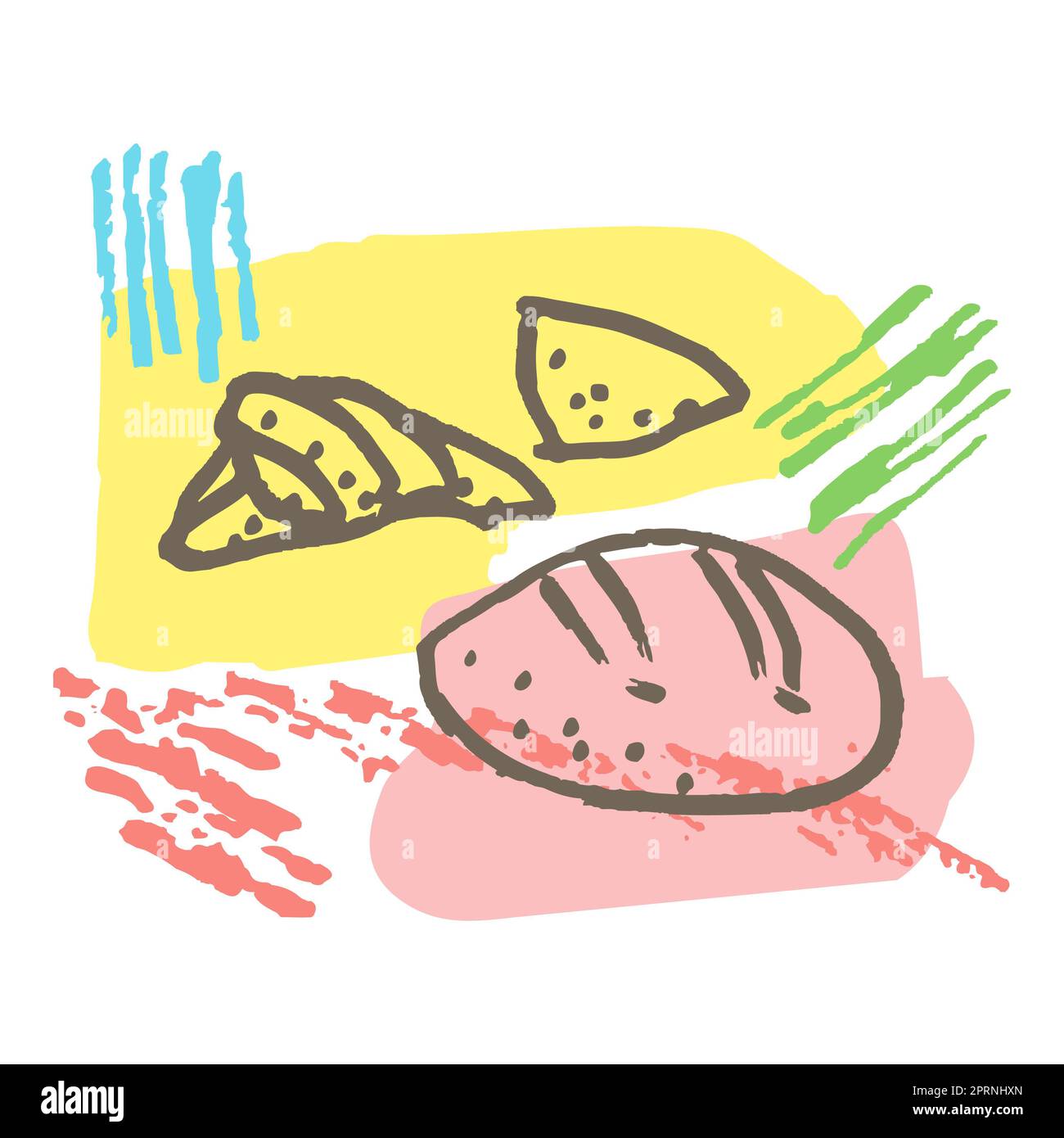 Doodle bread, cookie, croissant. Creative minimalist abstract ...