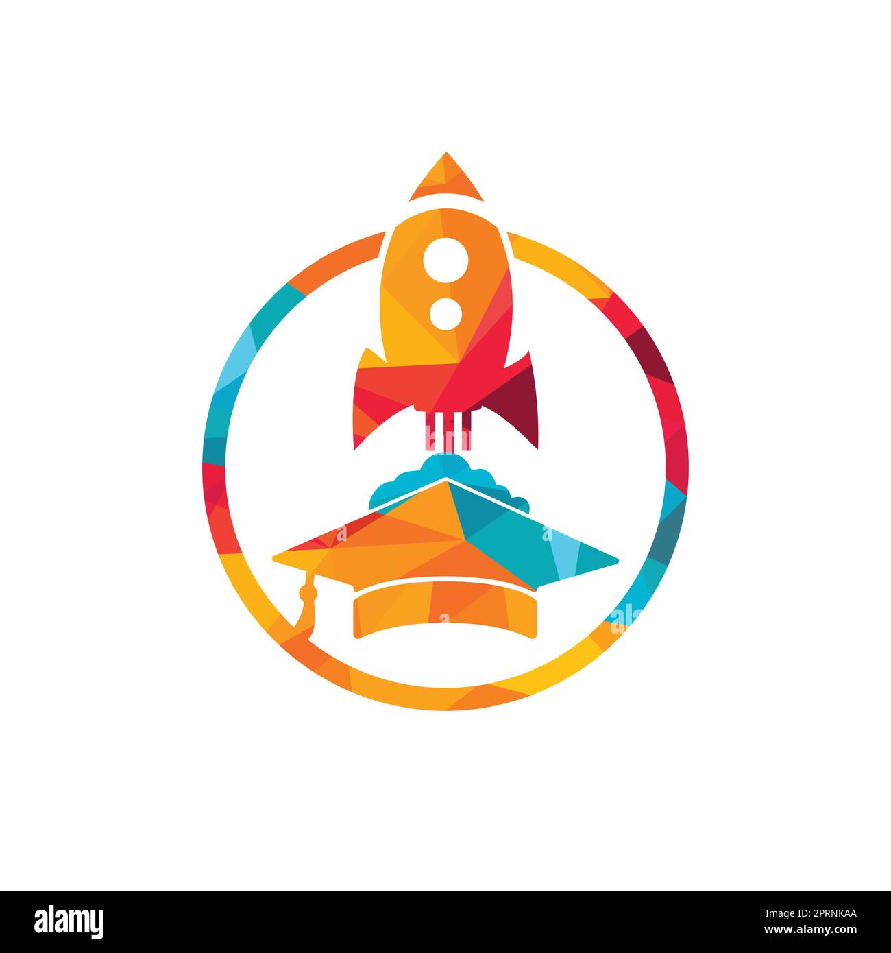 Graduation cap with rocket vector logo design. Rocket learning vector ...