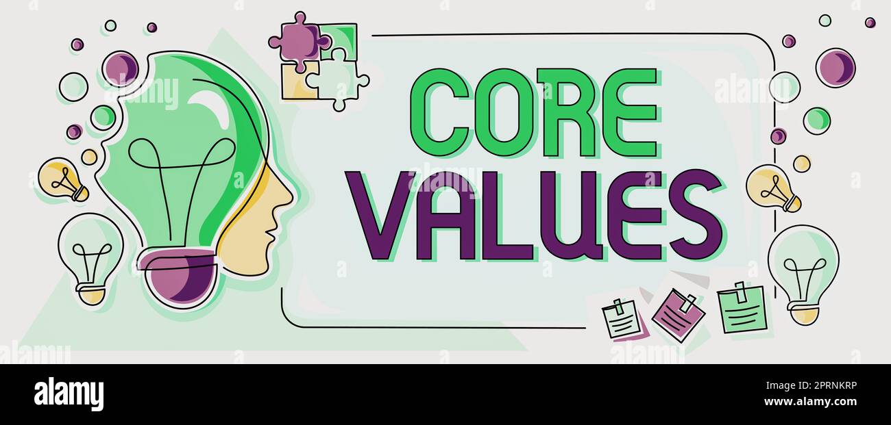 Sign displaying Core Values, Internet Concept belief person or ...