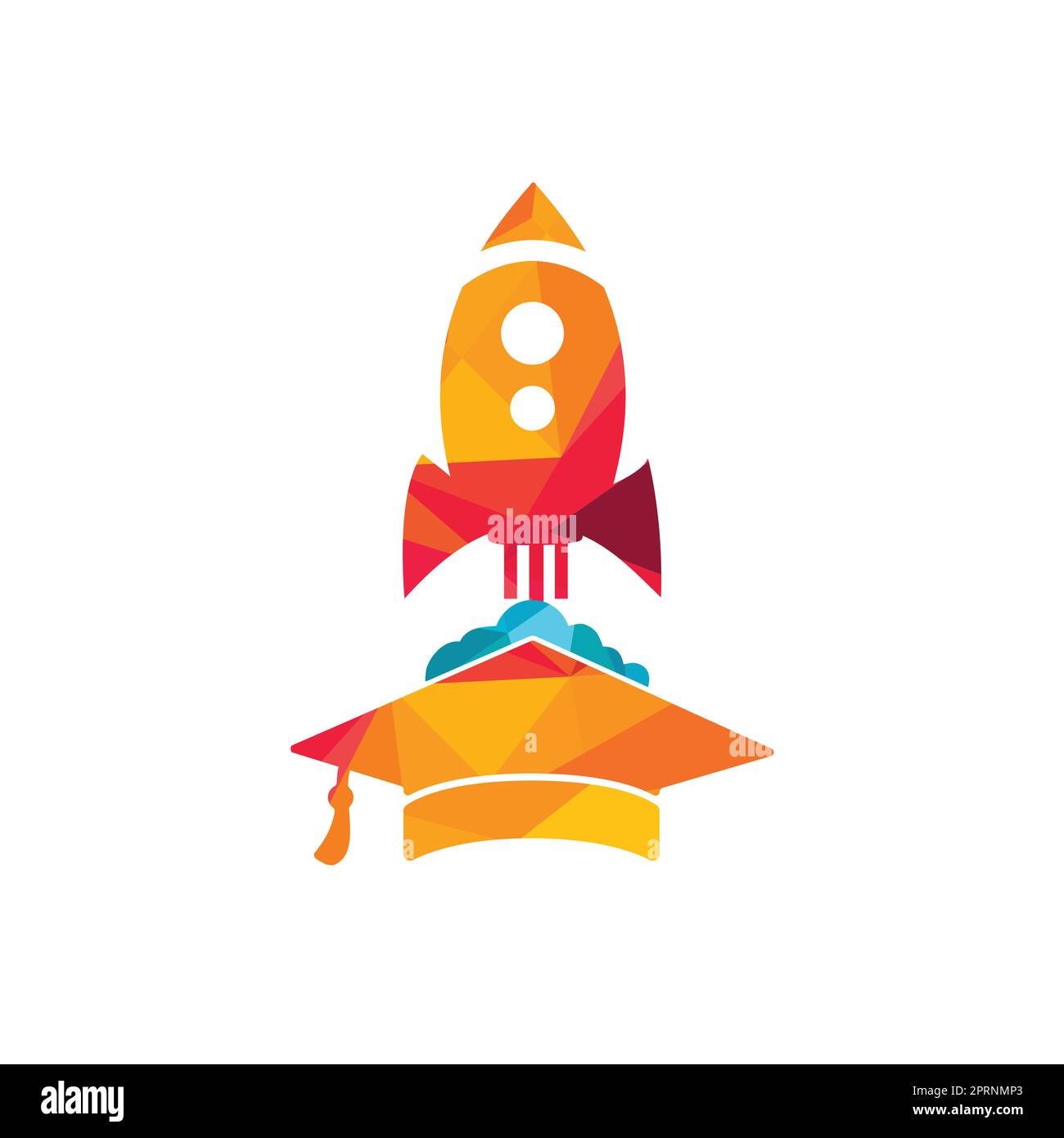 Graduation cap with rocket vector logo design. Rocket learning vector ...
