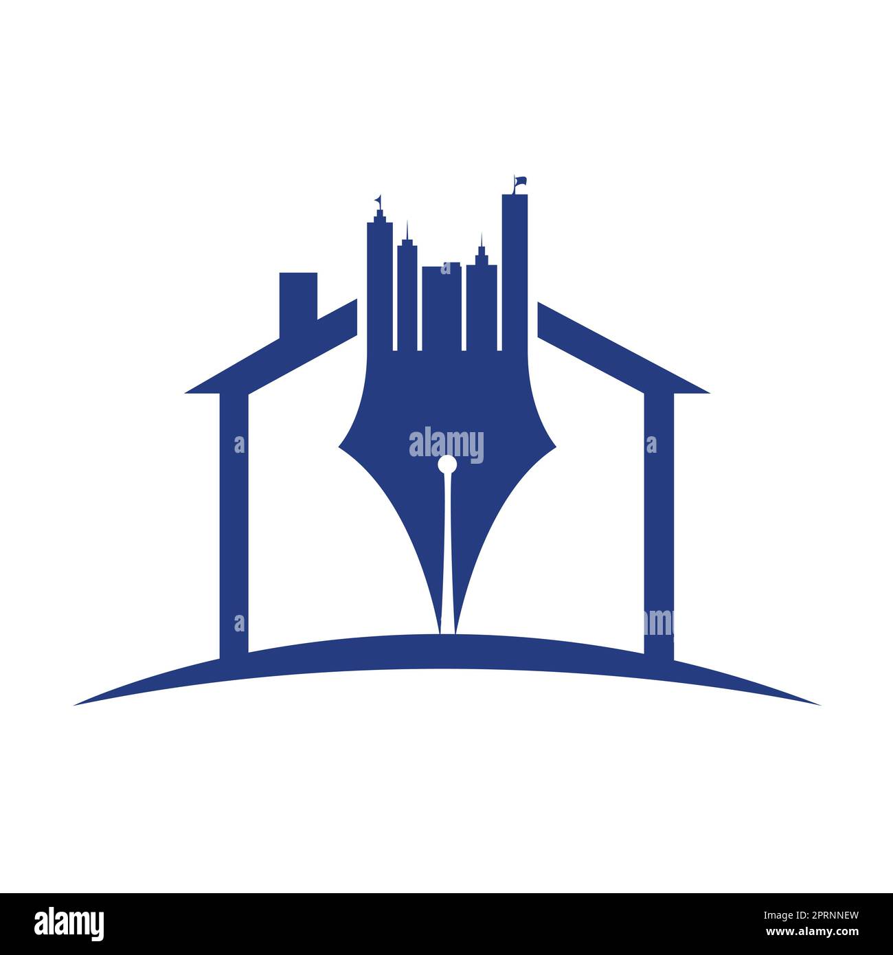Creative concept with pen and city skyline logo design. Commercial