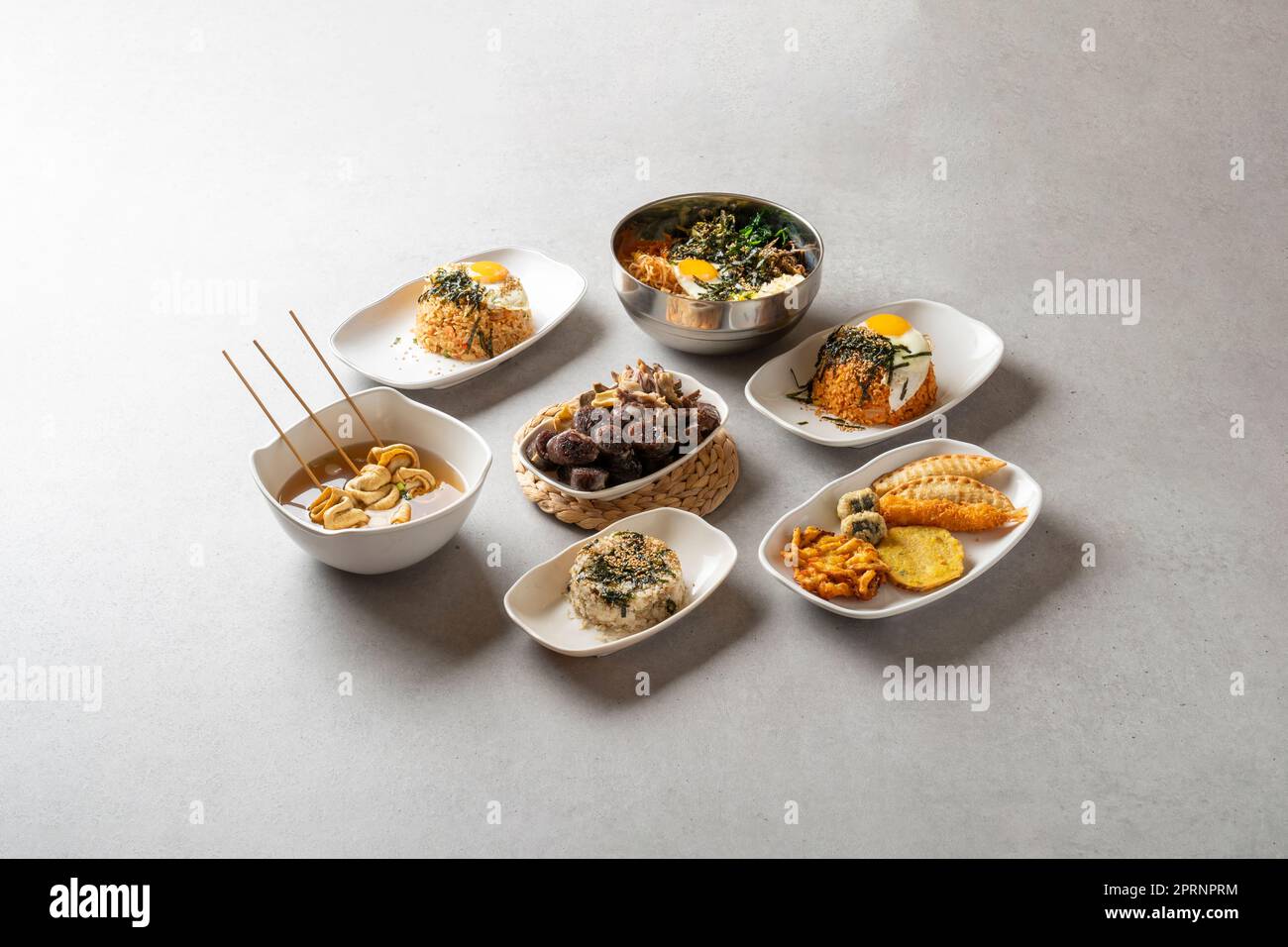 Assorted Fritters Korean food dish Anchovy Rice Balls rolled rolls of ...
