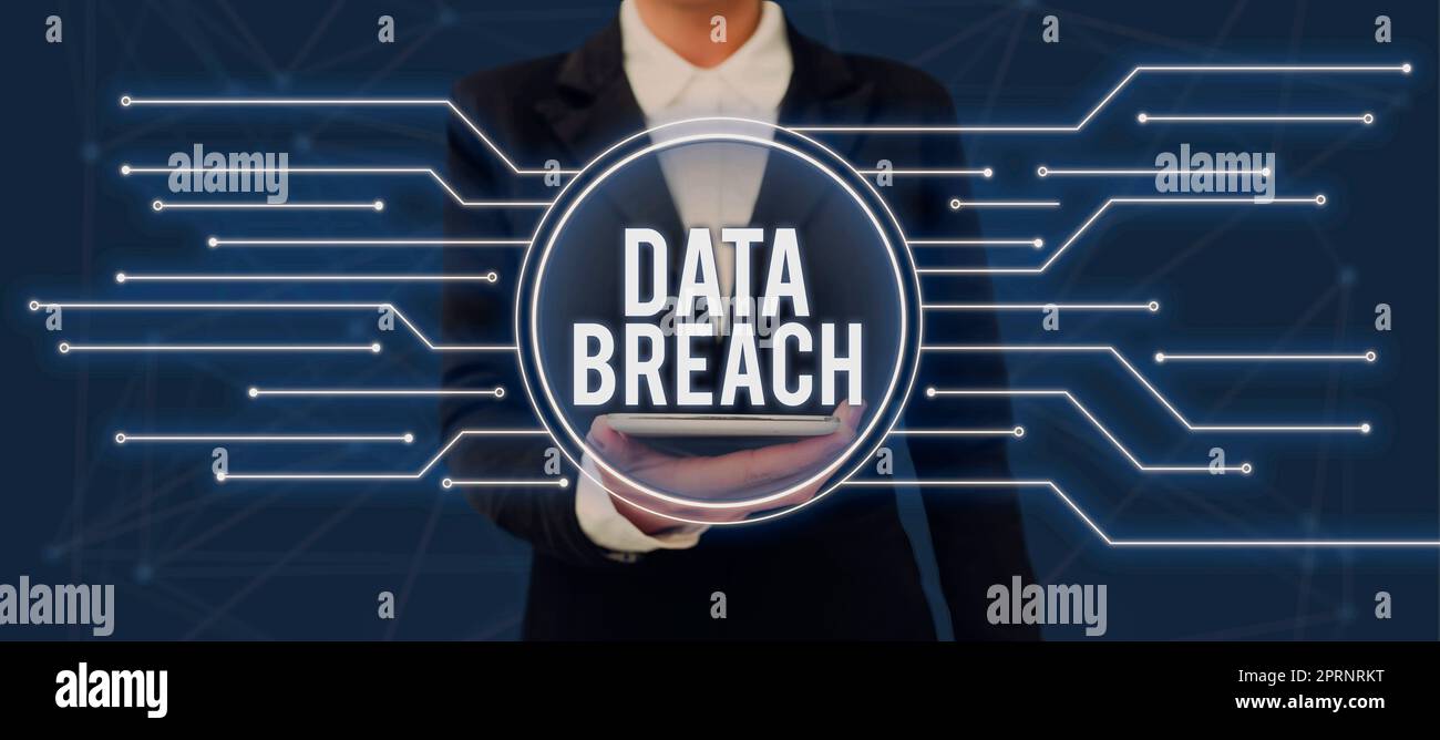 Conceptual caption Data Breach, Internet Concept security incident where sensitive protected information copied Stock Photo