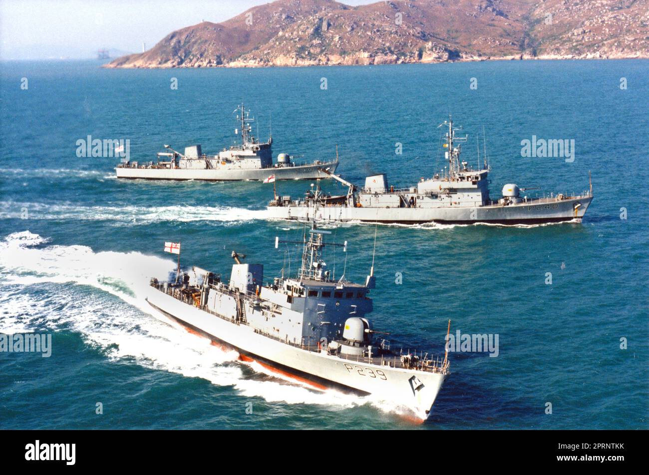 Ships of the Royal Navy's Hong Kong Squadron exercising at sea in circa 1996, before the hand-over of Hong Kong to China in 1997. Stock Photo