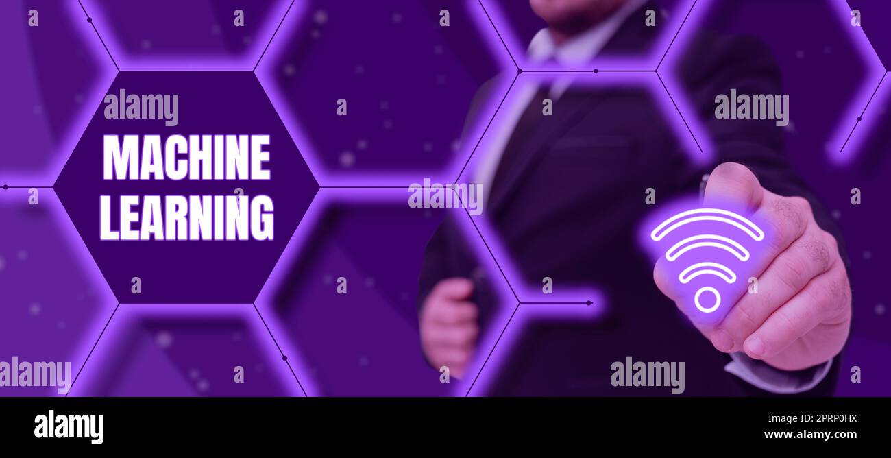 Conceptual display Machine Learning, Business overview the concept that a computer can learn new data itself Stock Photo