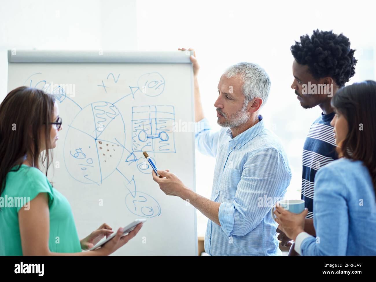 Going over the details. a mature businessman meeting with his creative team. Stock Photo