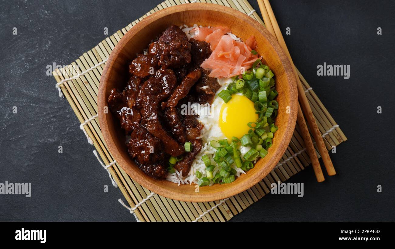 Gyudon : japanese food with beef and rice Stock Photo