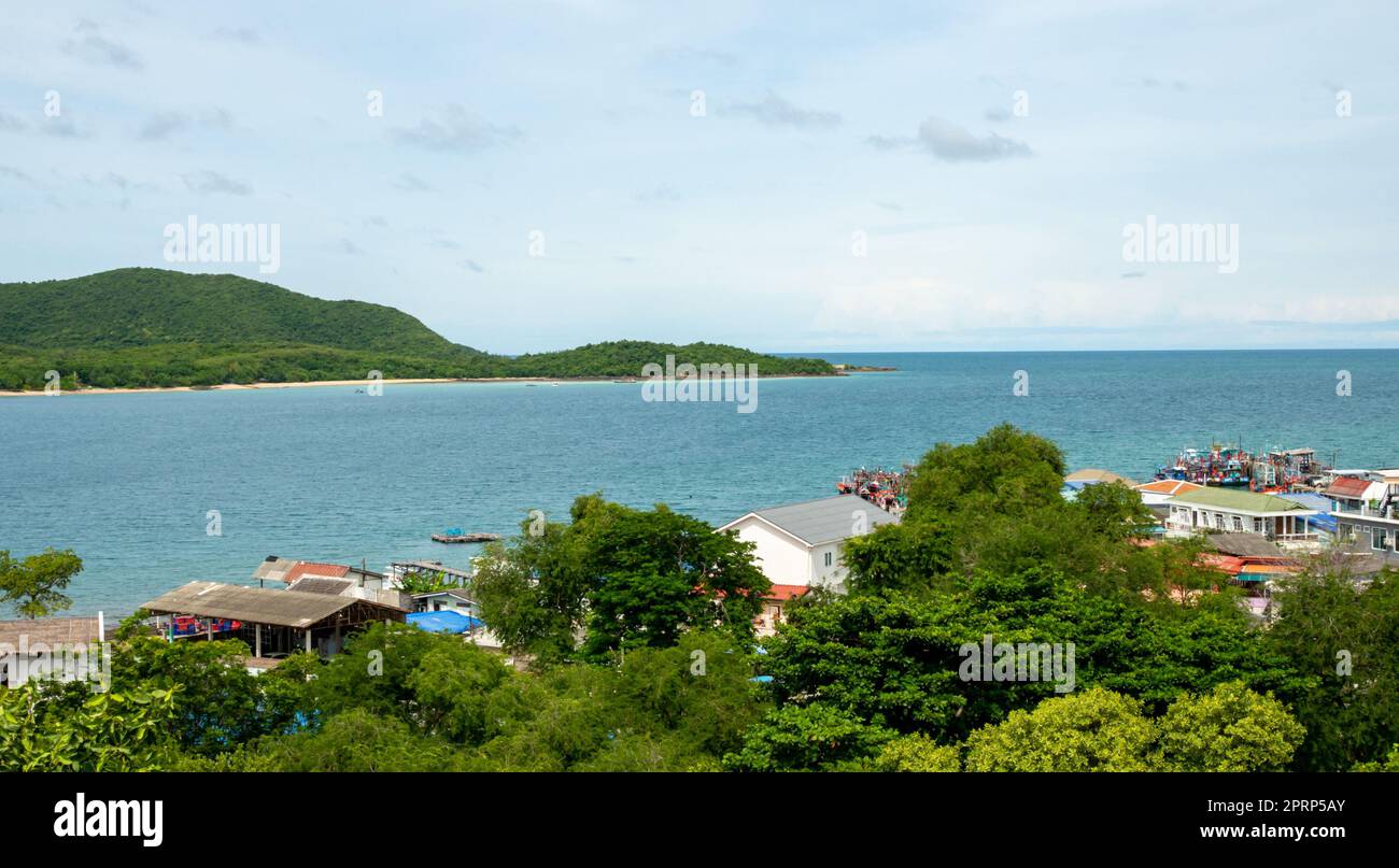 high angle view of the sea There are communities below too. Thailand Stock Photo