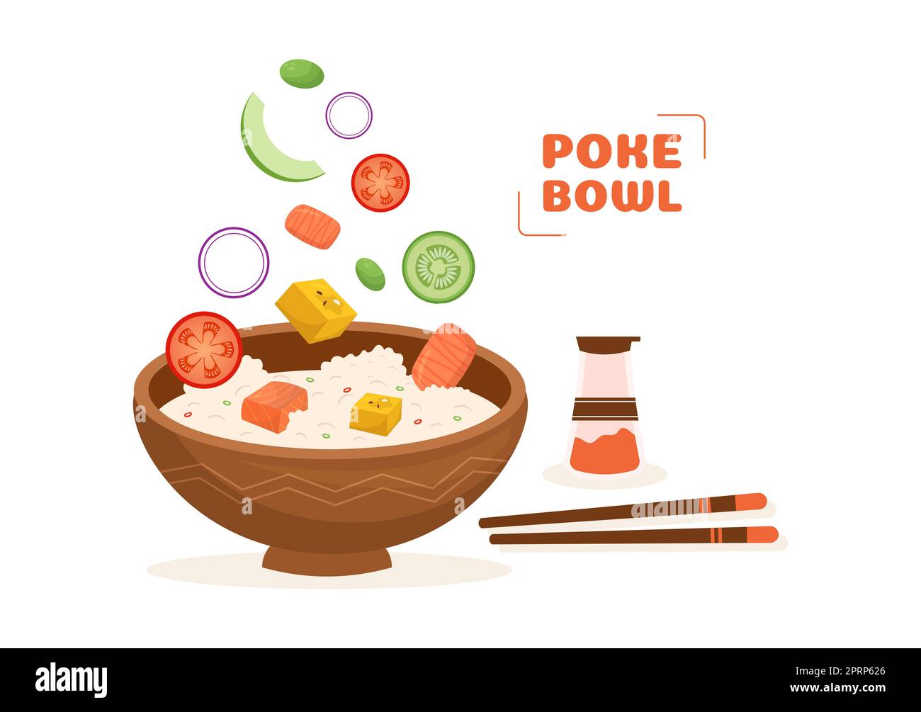 Hawaiian Dish Poke Bowl Food Template Hand Drawn Cartoon Flat