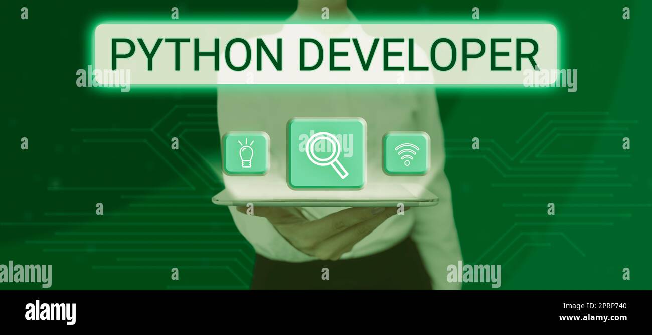 Conceptual caption Python Developer, Business showcase employees are rewarded for introducing suitable recruits Stock Photo