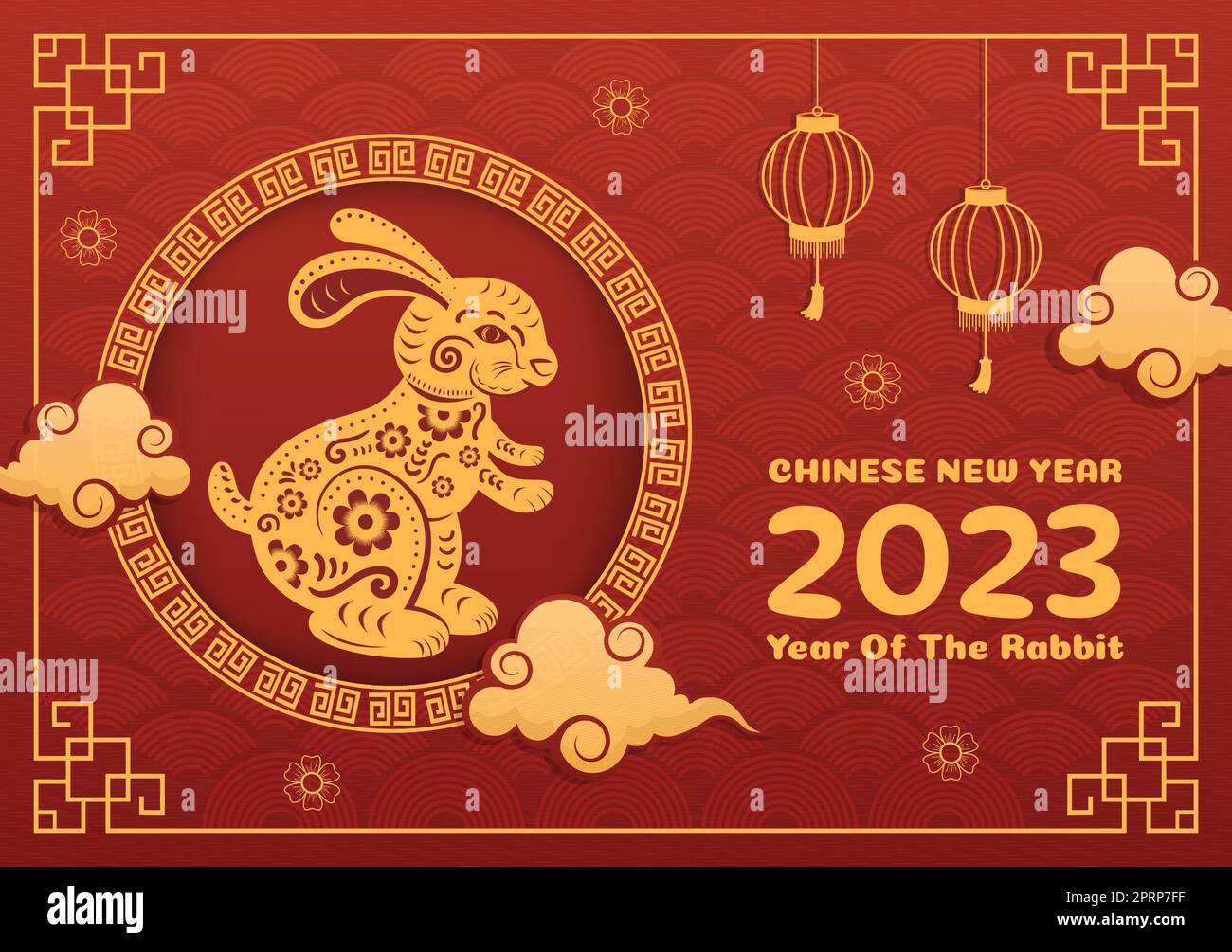 Chinese Lunar New Year 2023 Day of the Rabbit Zodiac Sign Template Hand ...