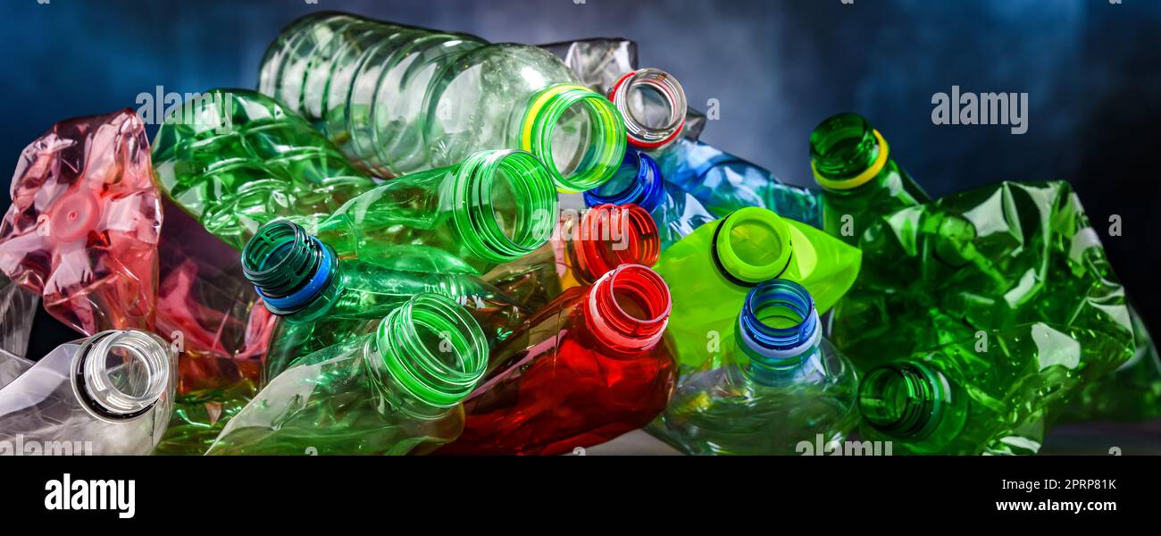 Empty colored drink bottles. Recyclable plastic waste Stock Photo Alamy