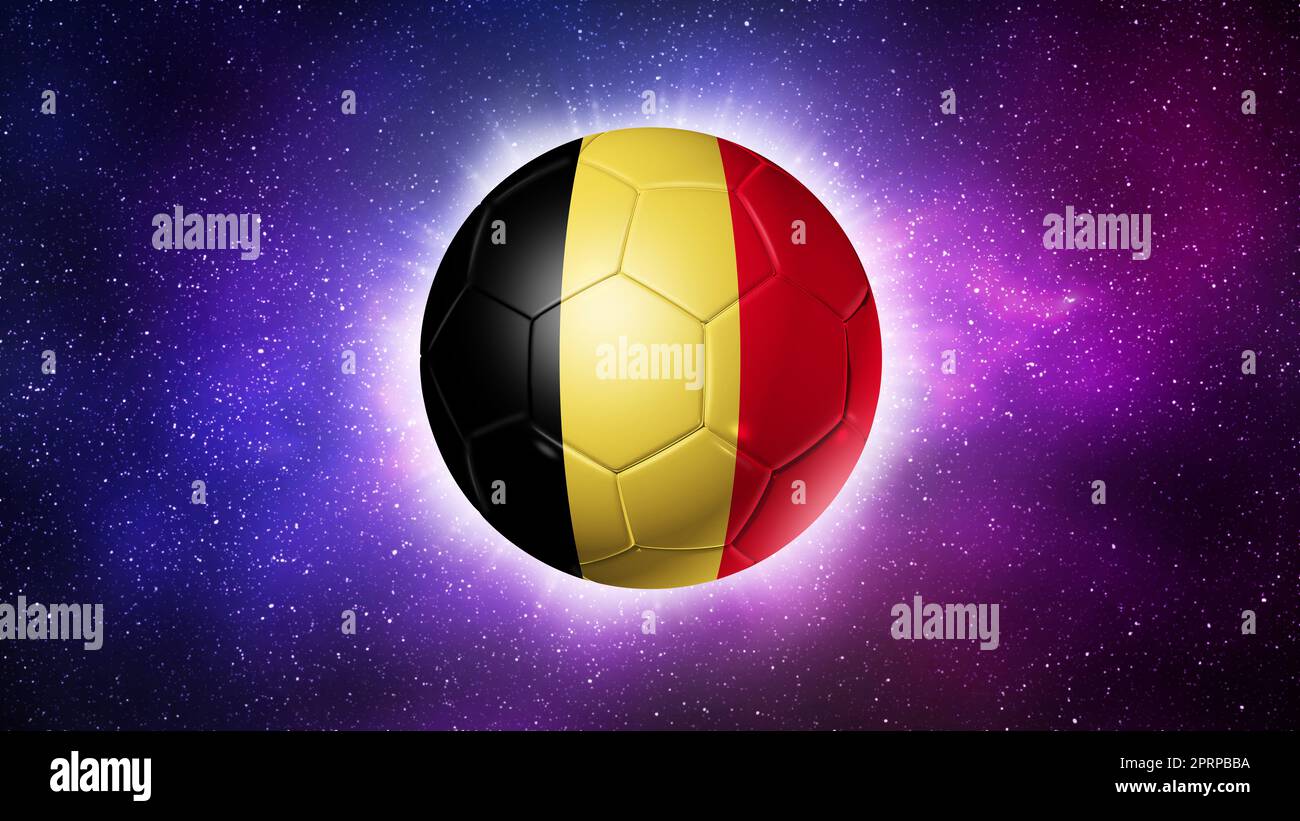 3D soccer ball with Belgium team flag. Space background. Football 2022
