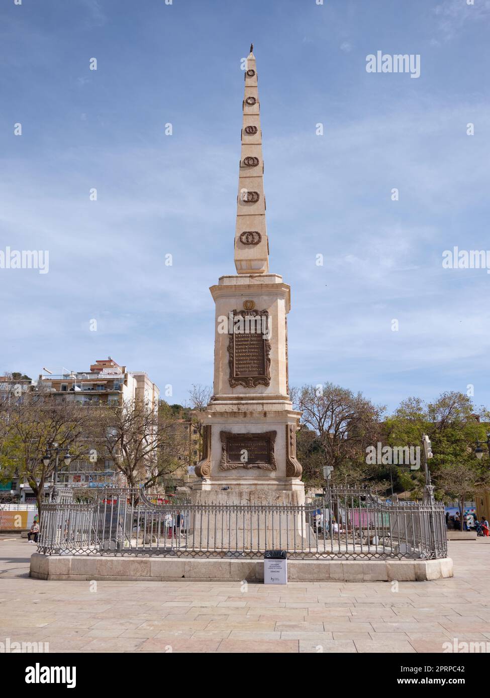 Obelisk in memory of general Torrijos, Plaza de La Merced, Malaga city center, Malaga, Spain. Stock Photo