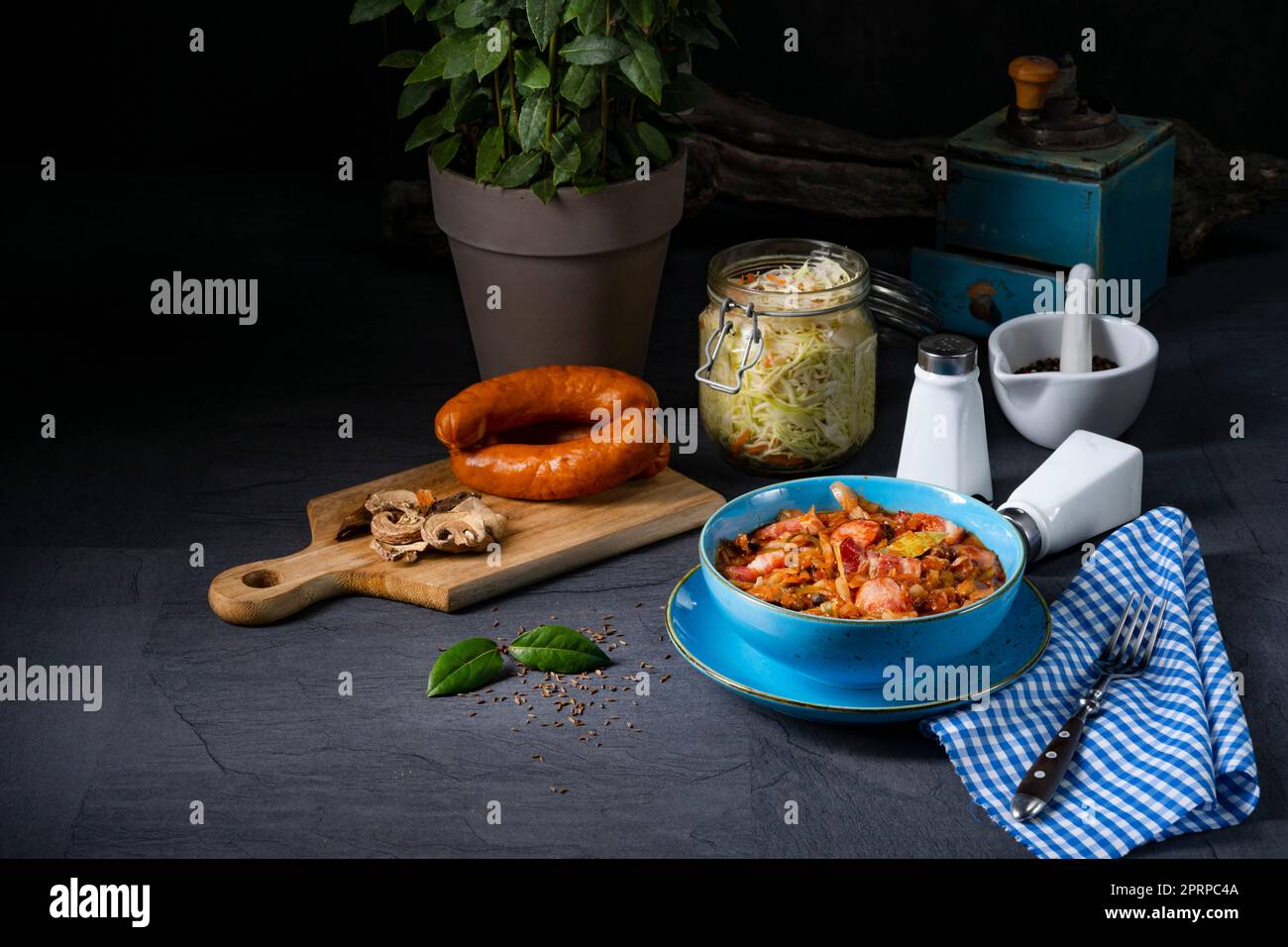 Polish bigos with sausage and mushrooms Stock Photo Alamy
