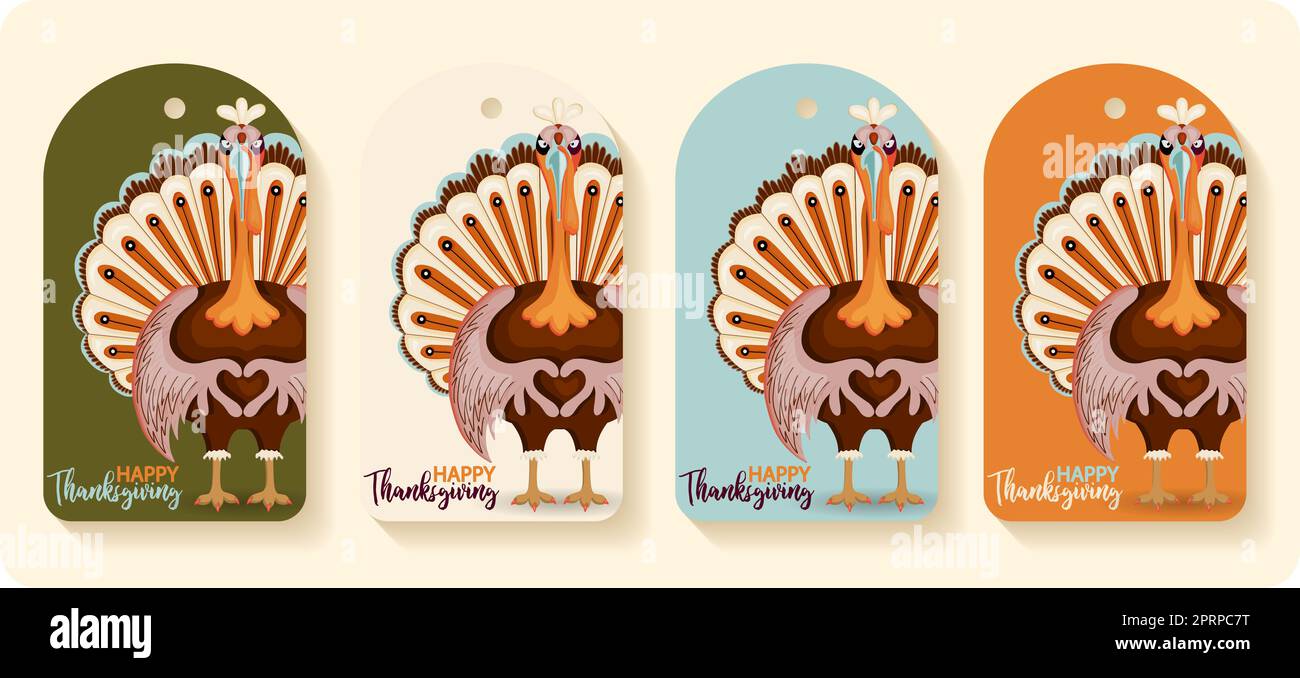 Happy Thanksgiving Card with Cartoon Turkeys and Maple Leaves Stock Photo -  Alamy, image size:1300x678