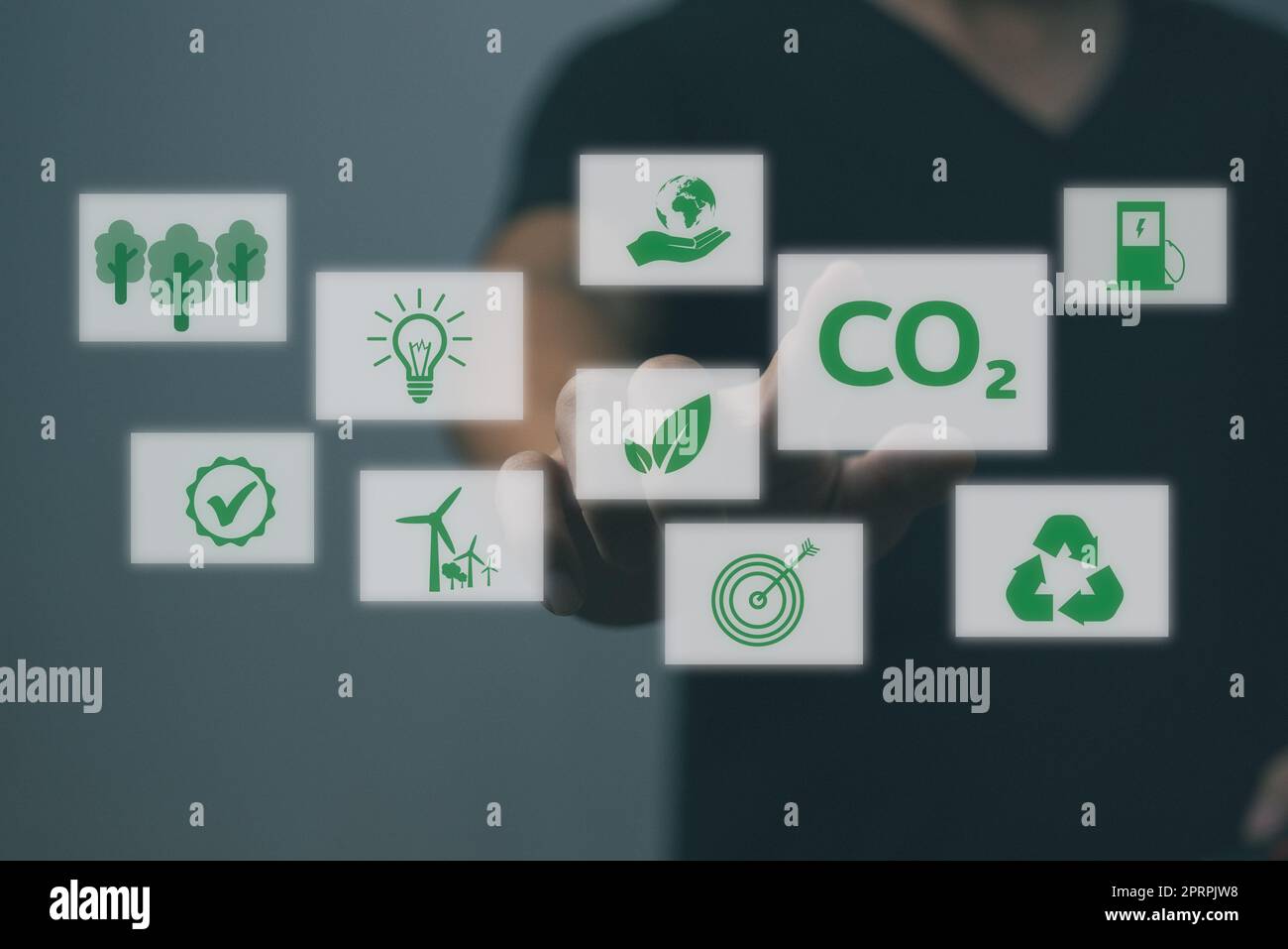 Sustainable eco-energy, CO2 emissions and global warming with investment constraints and economic and financial growth. Stock Photo