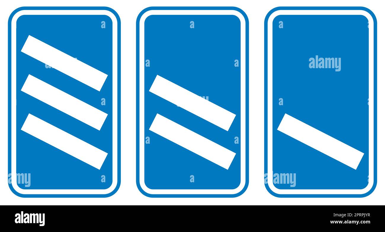 A set of typical blue and white motorway highway countdown signs over a