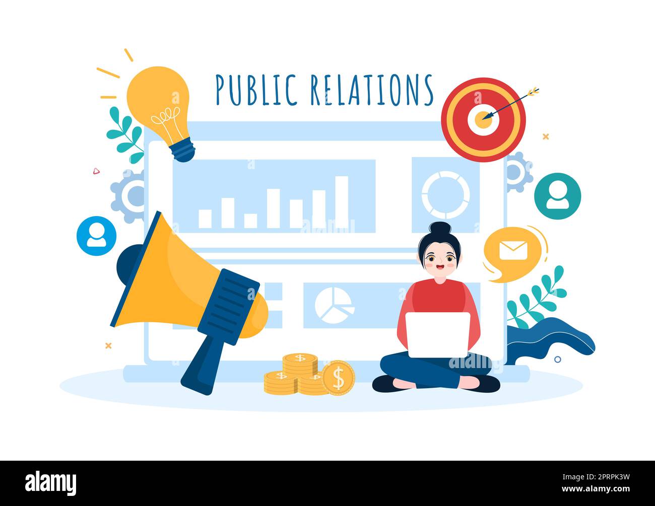Public Relations Template Hand Drawn Cartoon Flat Illustration with Team for Idea of Marketing Campaign Through Mass Media to Advertise your Business Stock Photo